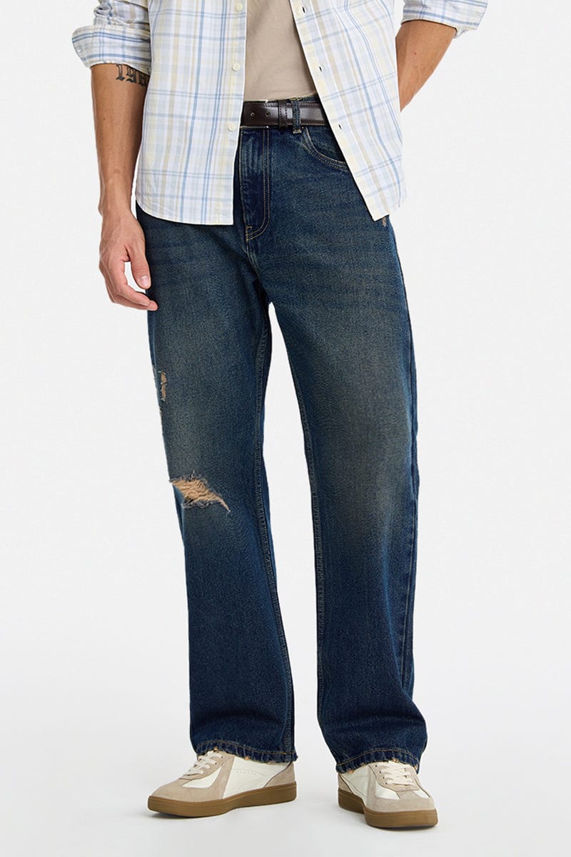 Straight Fit Knee Ripped Jeans